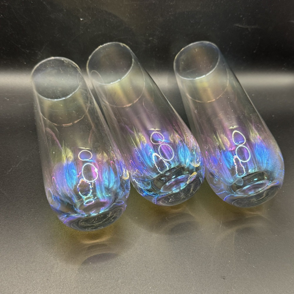 Set of 3 Iridescent Transparent Champagne Stemless Glasses, Mimosa Glass Set - Picture 3 of 5